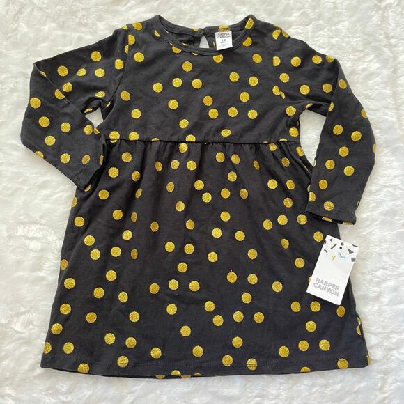 Harper Canyon Black Gold Sparkle Polk A Dot Long Sleeve New Dress Baby 18 Months - Picture 1 of 6